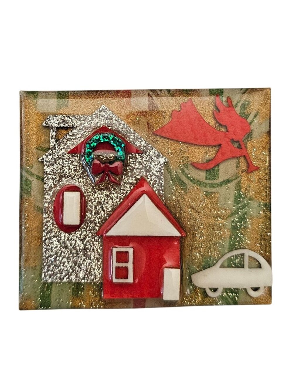 Lucinda House Christmas Angel Wreath Glitter Pin J834